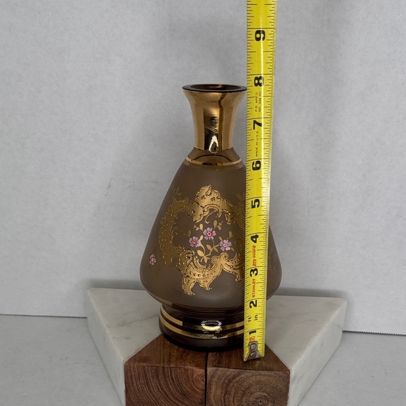 Vintage Gold and Pink Hand Painted Floral Vase - Picture 9 of 10